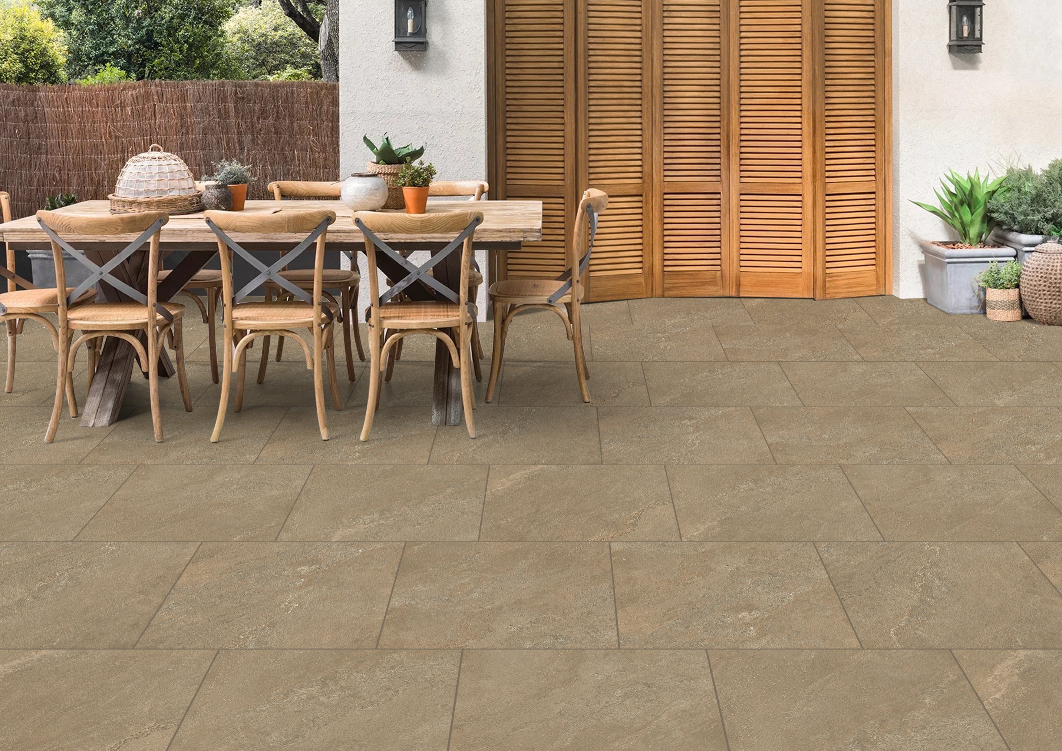 Bradstone Upland Porcelain Paving Slabs In Chocolate | Slade's Garden ...
