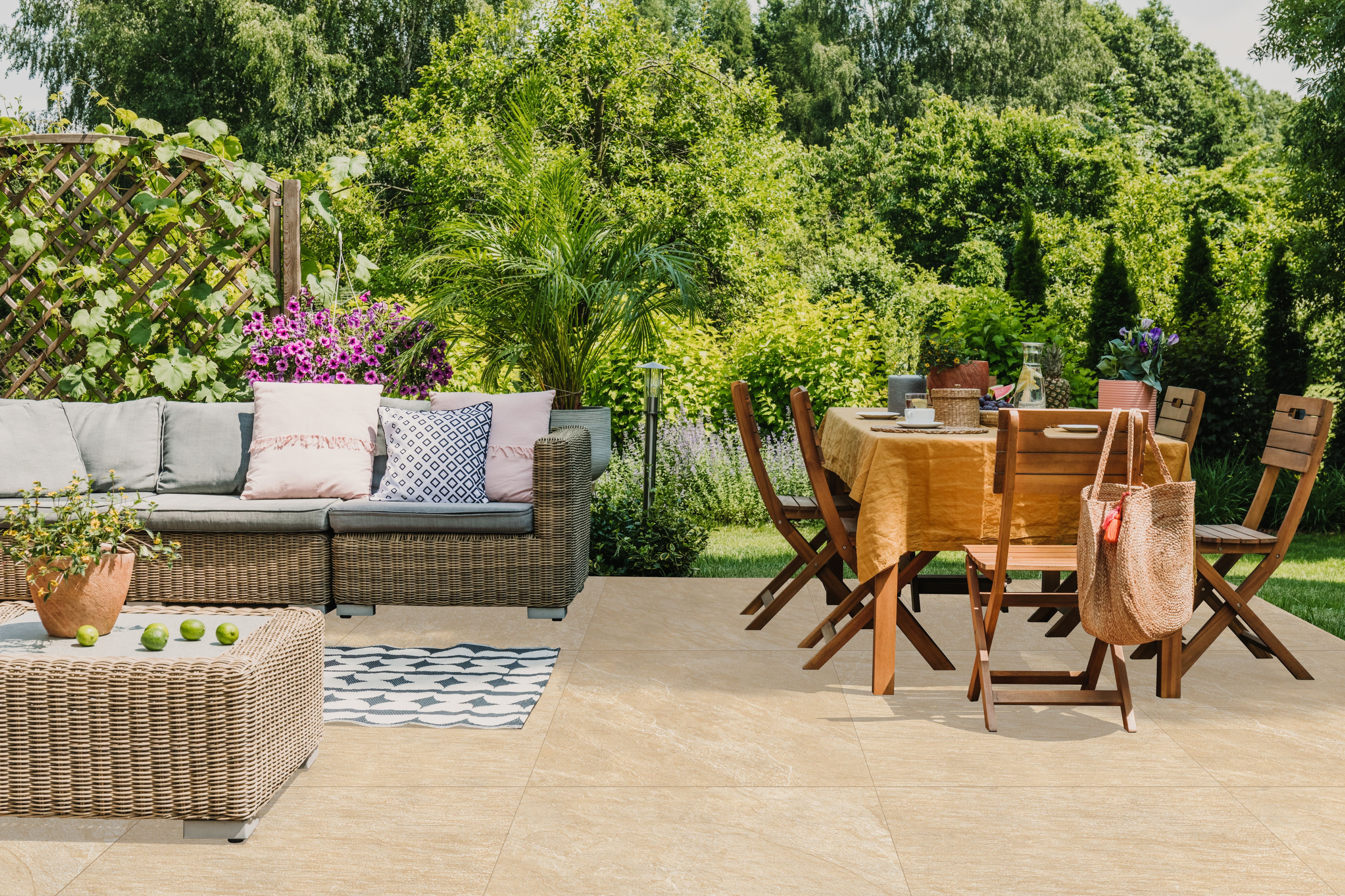 Bradstone Fooria Porcelain Paving Slabs In Beige | Slade's Garden and ...
