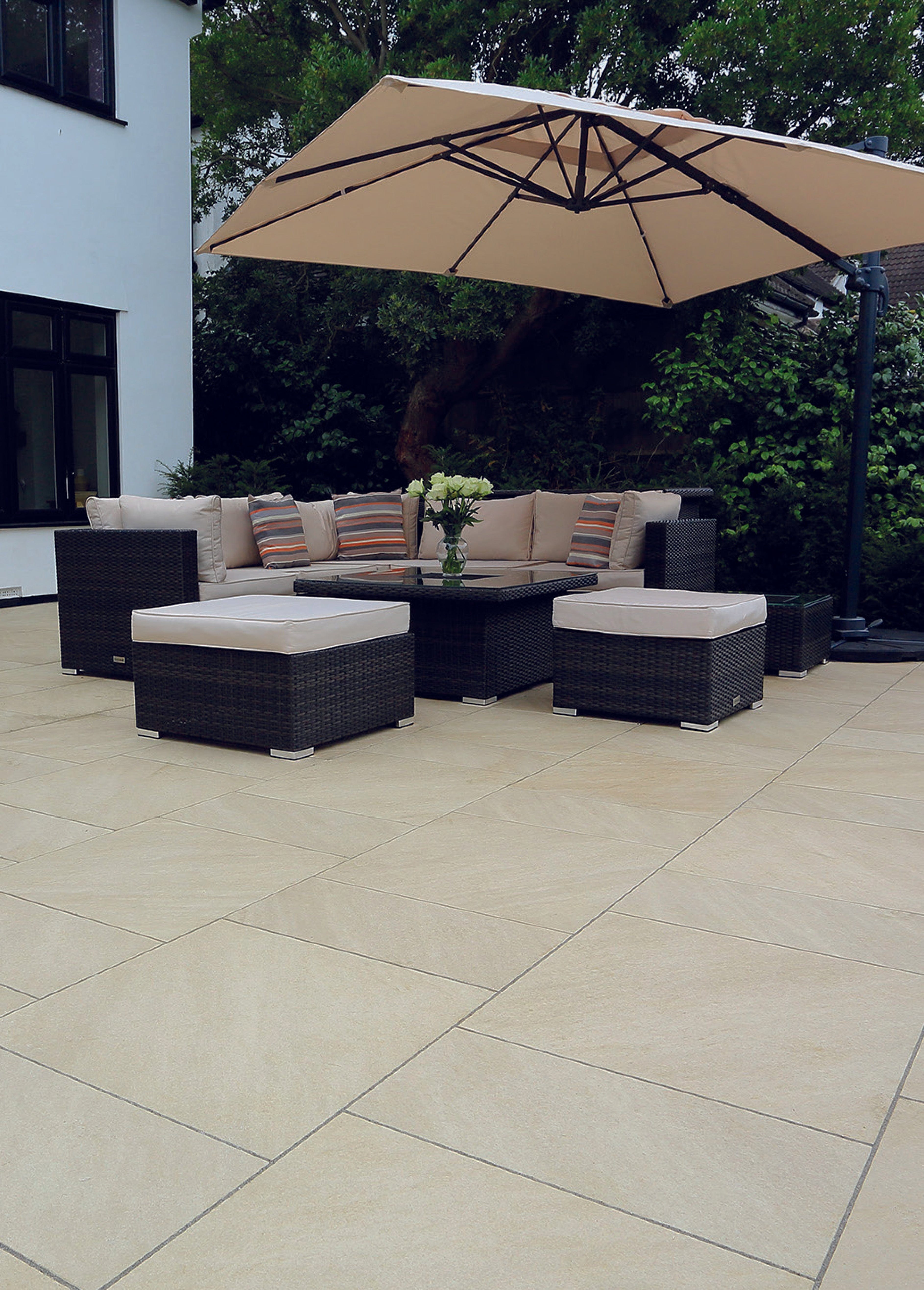 Bradstone Mode Profiled Porcelain Paving in Honey Gold | Slade's Garden ...