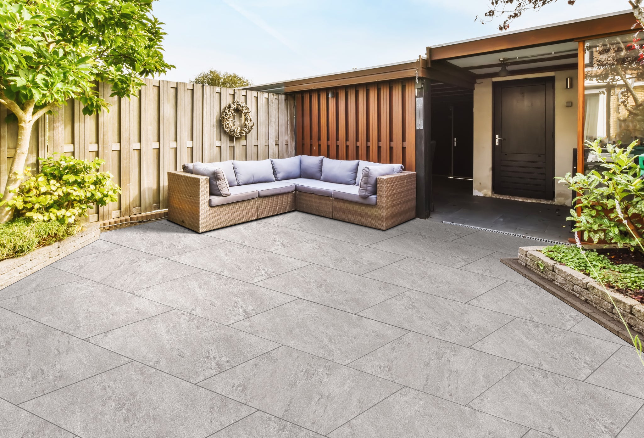 Bradstone Falona Porcelain Paving Slabs In Grey | Slade's Garden and ...
