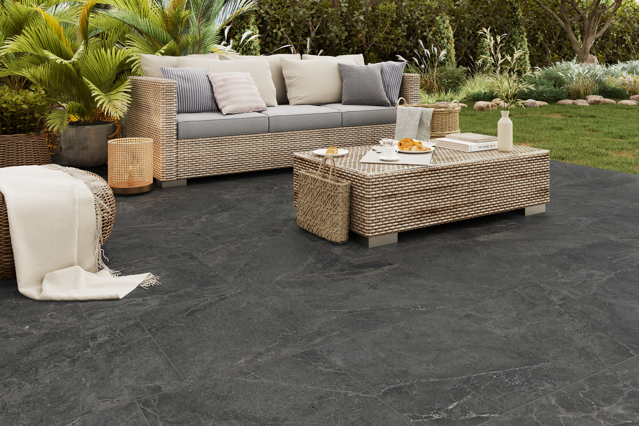 Bradstone Vala Porcelain Paving Slabs In Anthracite | Slade's Garden ...