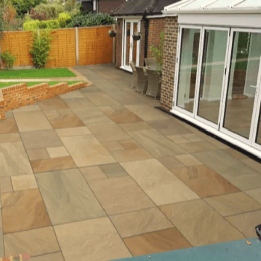 Bradstone Rock Porcelain Paving slabs In Sunset Buff