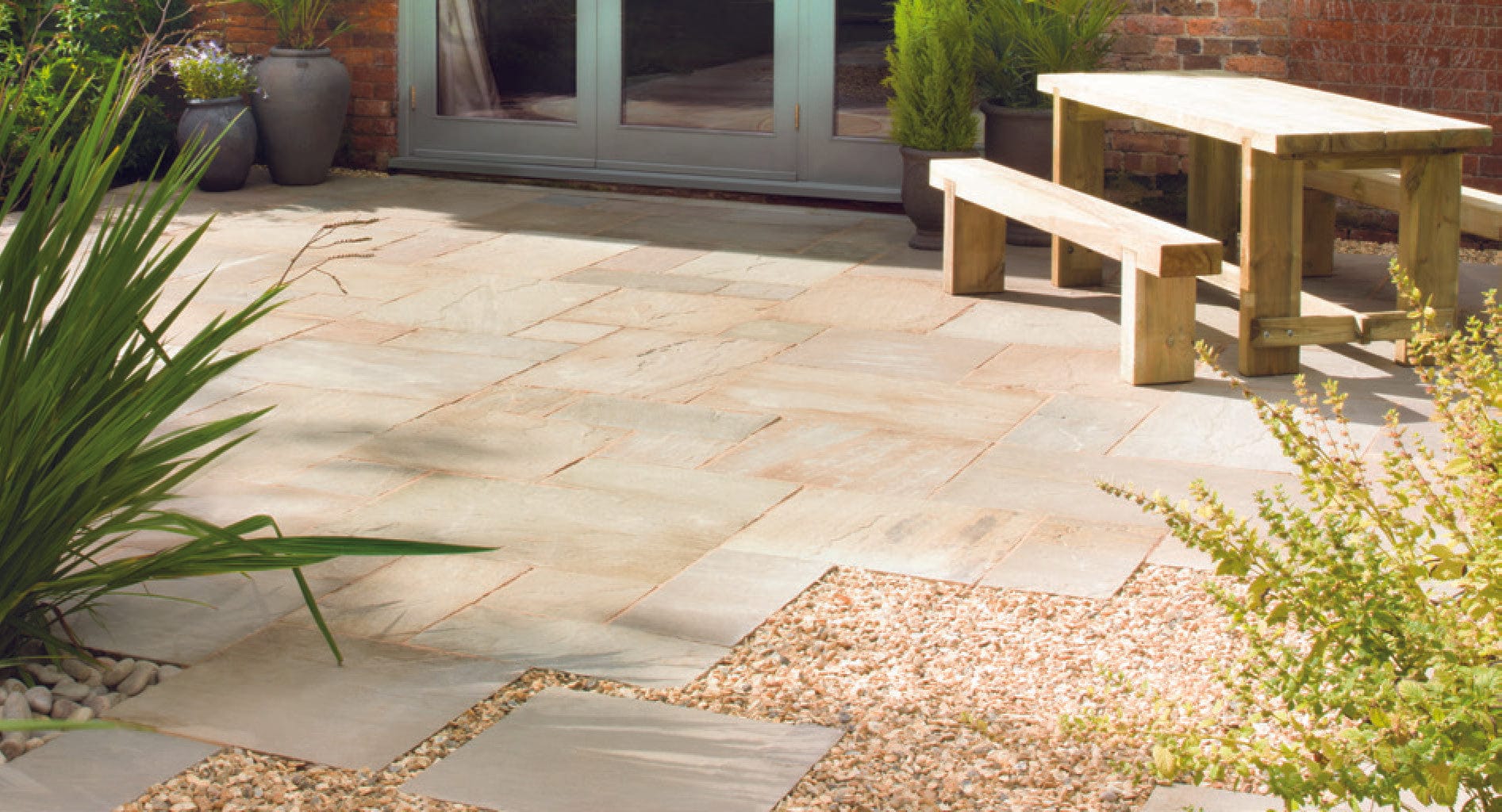 Bradstone Mint Fossil Buff Indian Sandstone Pavers patio Pack and single sizes