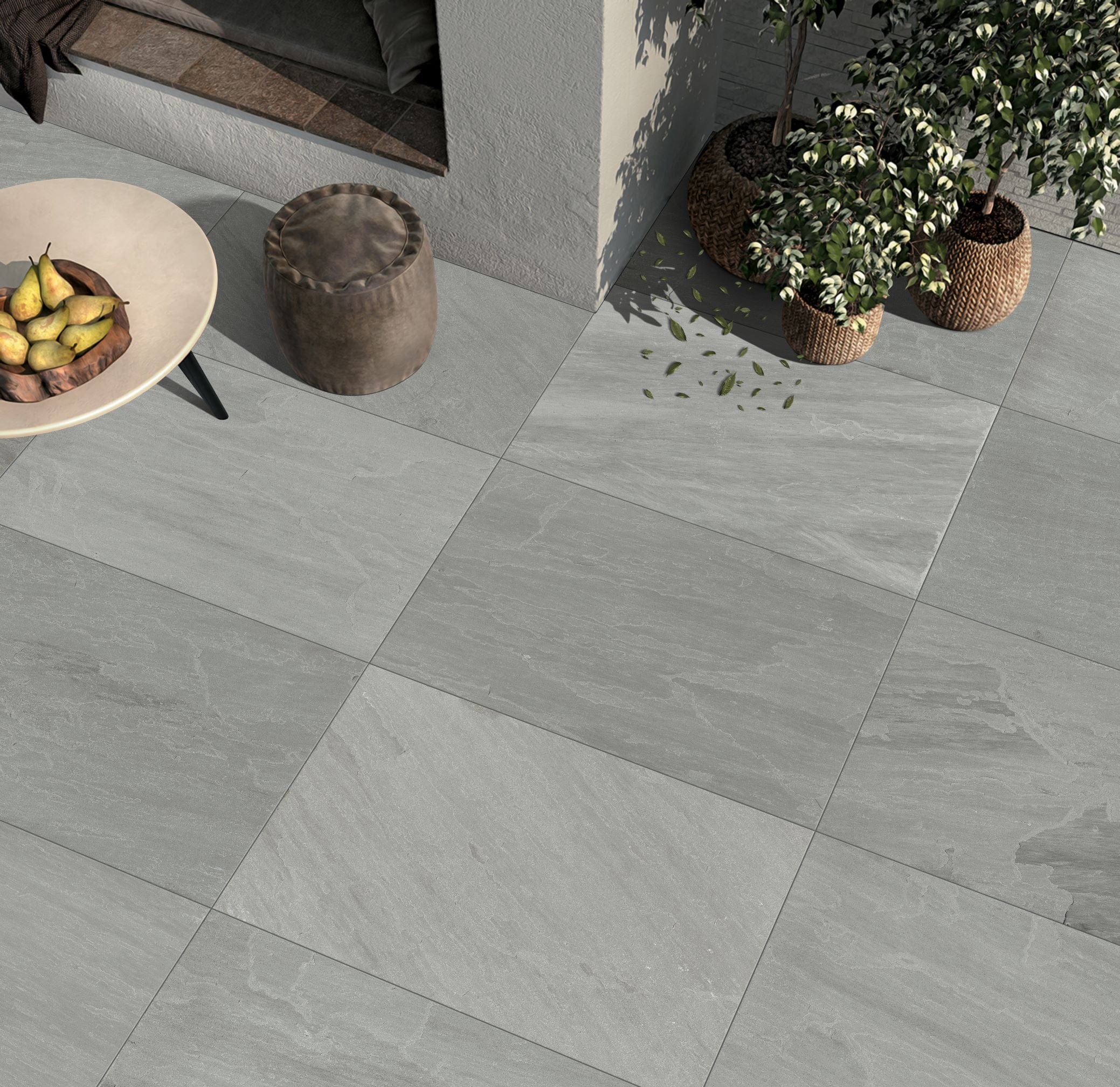 Bradstone Rock Porcelain Paving slabs Silver Grey